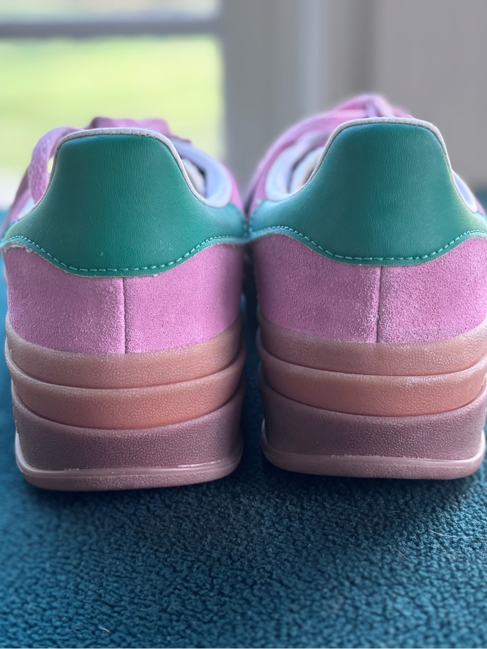 Adidas Gazelle Pink/Green Suede Platform Sneakers - Picture 3 of 7